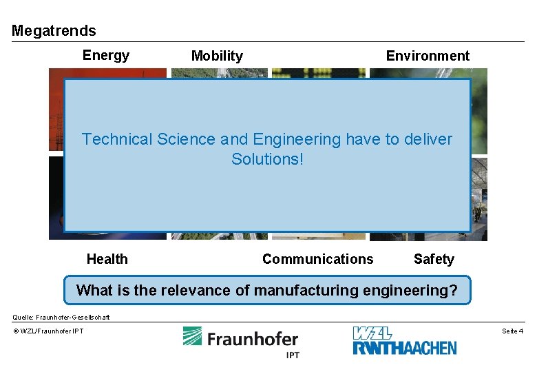 Megatrends Energy Mobilit Environment Technical Science and Engineering have to deliver Solutions! Health Communications Megatrends Energy Mobilit Environment Technical Science and Engineering have to deliver Solutions! Health Communications