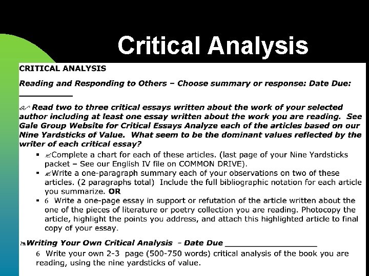 Critical Analysis 