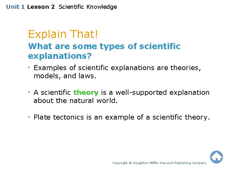 Unit 1 Lesson 2 Scientific Knowledge Explain That! What are some types of scientific