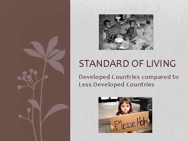 STANDARD OF LIVING Developed Countries compared to Less Developed Countries 