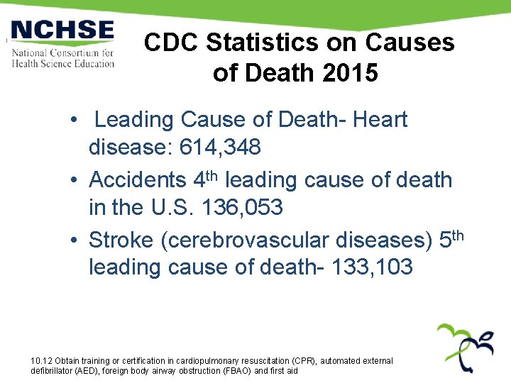CDC Statistics on Causes of Death 2015 • Leading Cause of Death- Heart disease: CDC Statistics on Causes of Death 2015 • Leading Cause of Death- Heart disease: