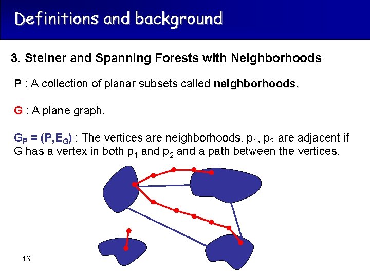 Definitions and background 3. Steiner and Spanning Forests with Neighborhoods P : A collection