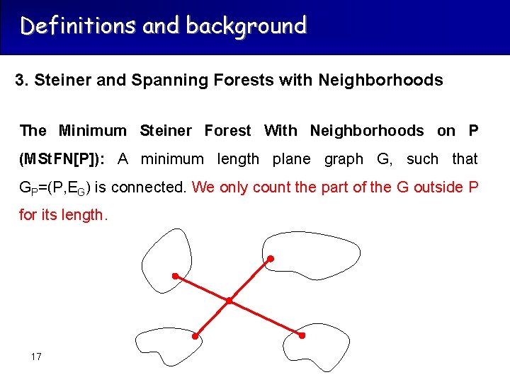 Definitions and background 3. Steiner and Spanning Forests with Neighborhoods The Minimum Steiner Forest