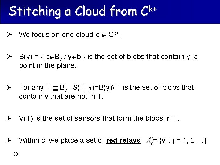 Stitching a Cloud from Ck+ Ø We focus on one cloud c Ck+. Ø