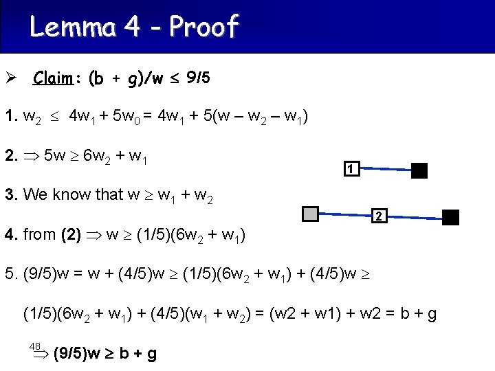 Lemma 4 - Proof Ø Claim: (b + g)/w 9/5 1. w 2 4