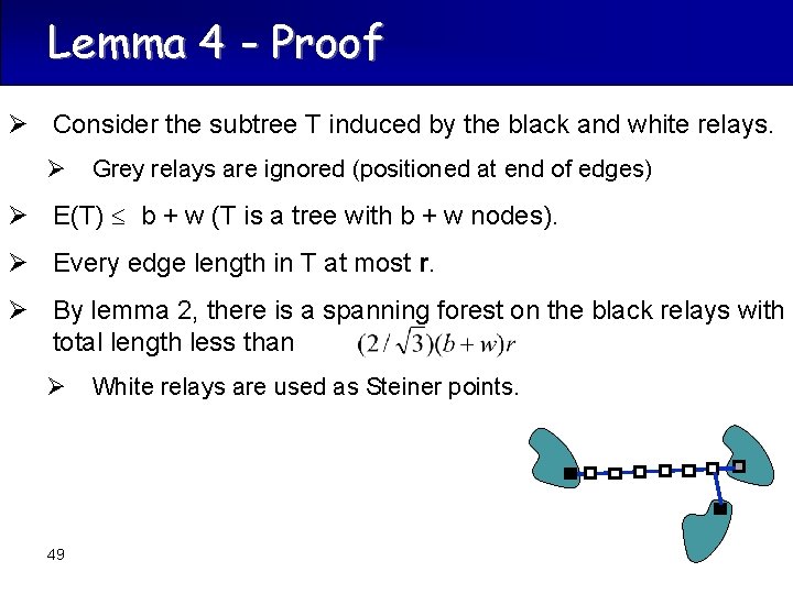 Lemma 4 - Proof Ø Consider the subtree T induced by the black and