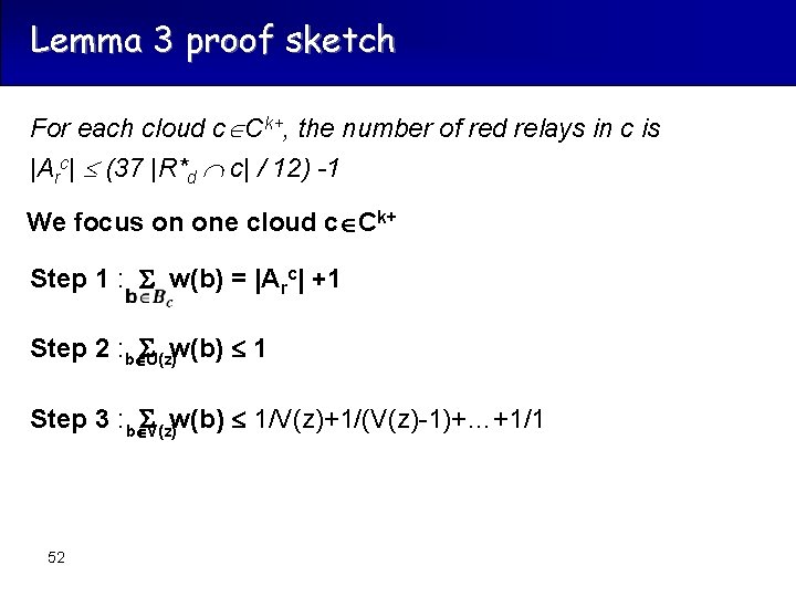 Lemma 3 proof sketch For each cloud c Ck+, the number of red relays