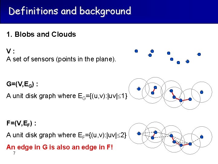 Definitions and background 1. Blobs and Clouds V: A set of sensors (points in