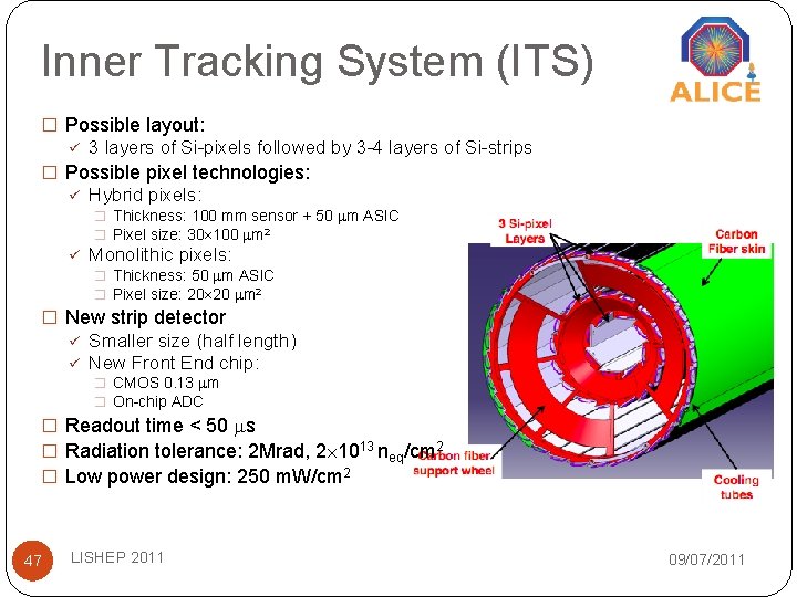 Inner Tracking System (ITS) � Possible layout: ü 3 layers of Si-pixels followed by Inner Tracking System (ITS) � Possible layout: ü 3 layers of Si-pixels followed by