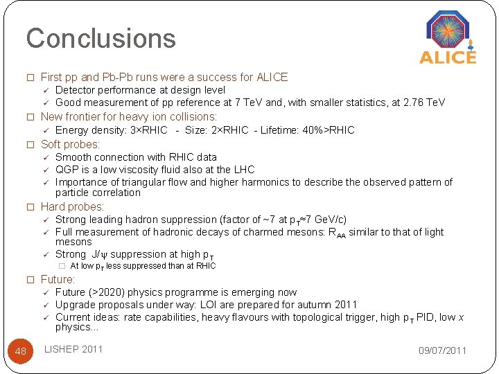Conclusions � First pp and Pb-Pb runs were a success for ALICE ü ü Conclusions � First pp and Pb-Pb runs were a success for ALICE ü ü