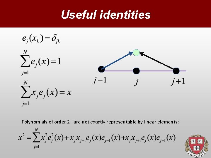 Useful identities Polynomials of order 2+ are not exactly representable by linear elements: 