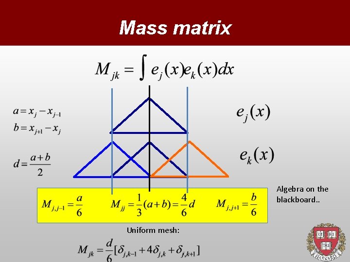 Mass matrix Algebra on the blackboard. . Uniform mesh: 
