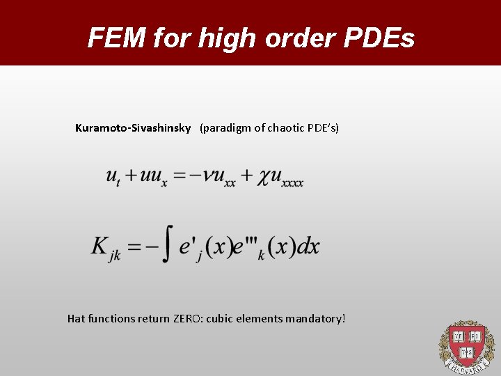 FEM for high order PDEs Kuramoto-Sivashinsky (paradigm of chaotic PDE’s) Hat functions return ZERO: