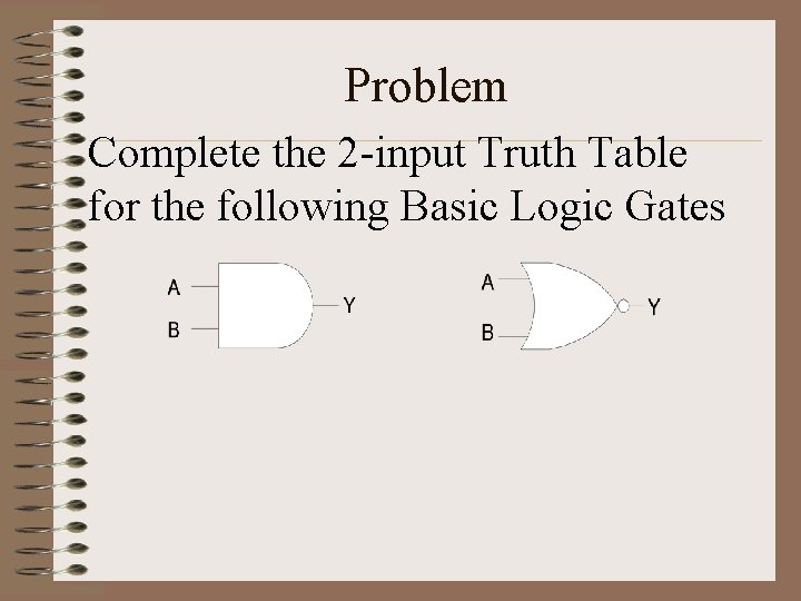 Problem Complete the 2 -input Truth Table for the following Basic Logic Gates 