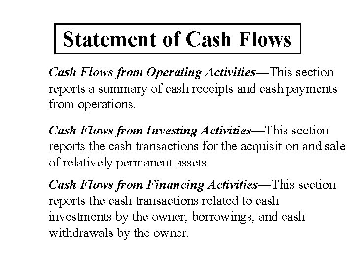 Statement of Cash Flows from Operating Activities—This section reports a summary of cash receipts