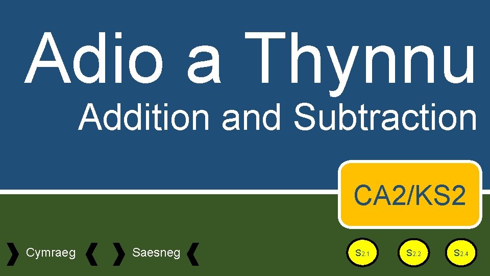 Adio a Thynnu Addition and Subtraction CA 2/KS 2 Cymraeg Saesneg S 2. 1