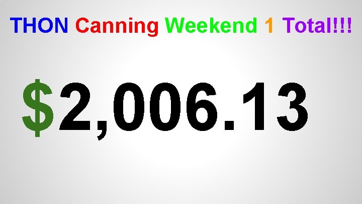 THON Canning Weekend 1 Total!!! $2, 006. 13 