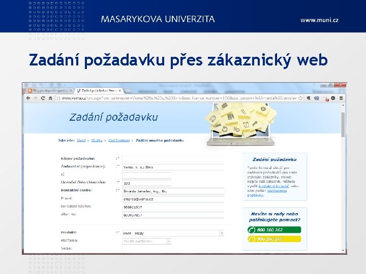 Zadání požadavku přes zákaznický web 