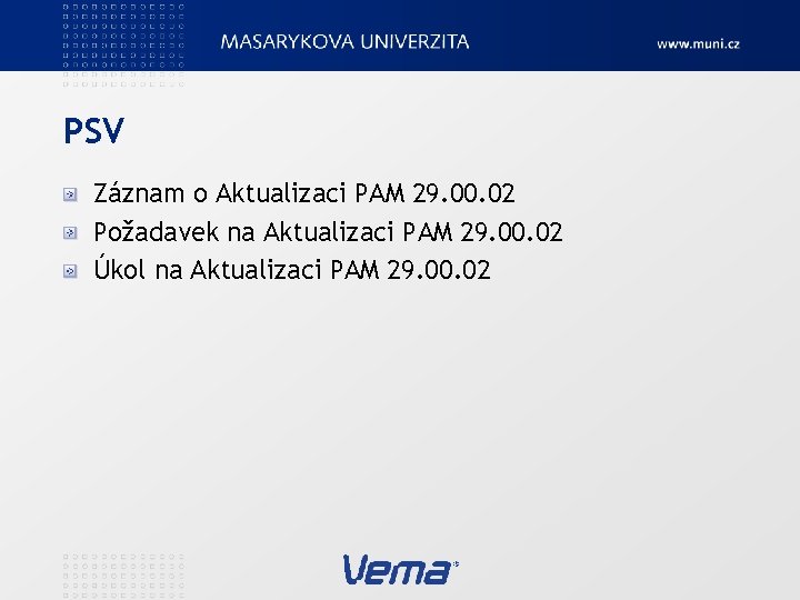 PSV Záznam o Aktualizaci PAM 29. 00. 02 Požadavek na Aktualizaci PAM 29. 00.