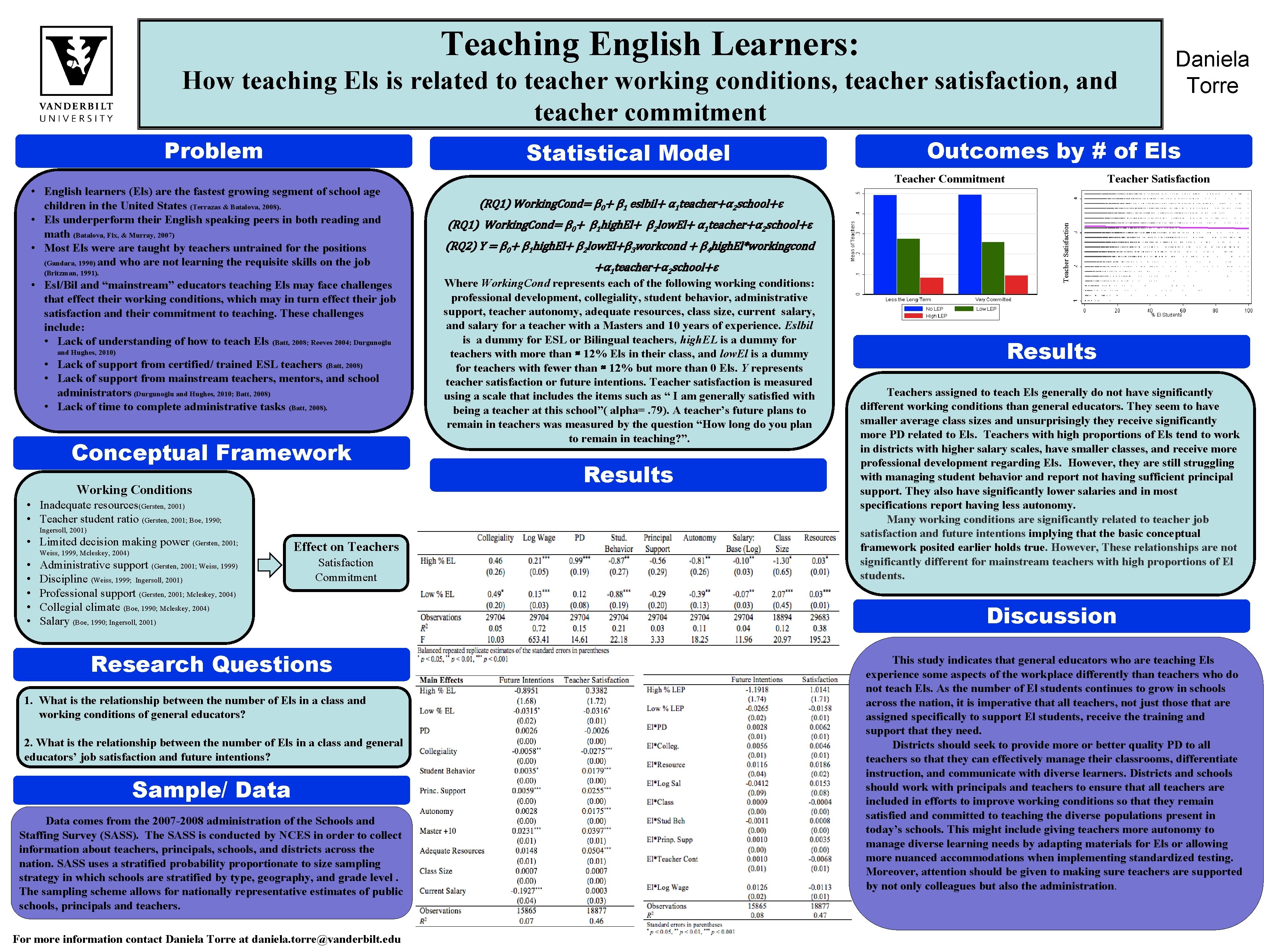 Teaching English Learners: How teaching Els is related to teacher working conditions, teacher satisfaction,