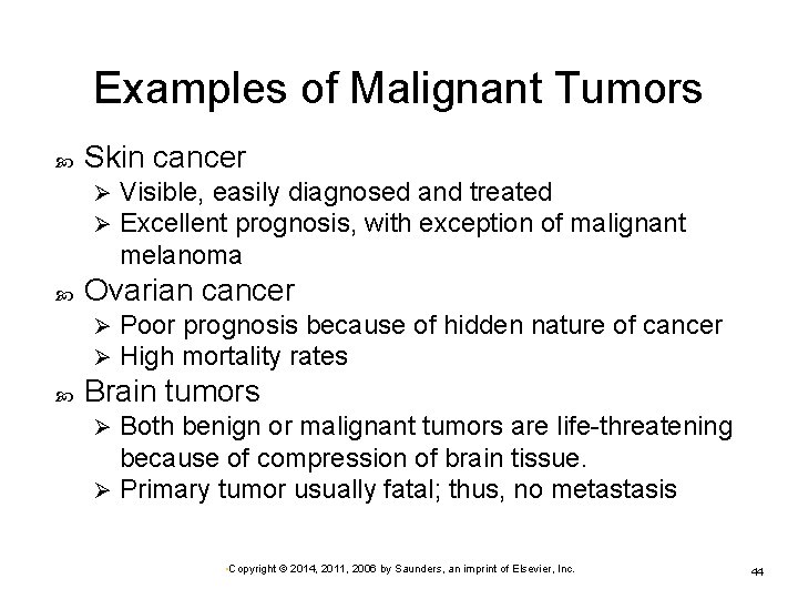 Examples of Malignant Tumors Skin cancer Ø Ø Ovarian cancer Ø Ø Visible, easily Examples of Malignant Tumors Skin cancer Ø Ø Ovarian cancer Ø Ø Visible, easily