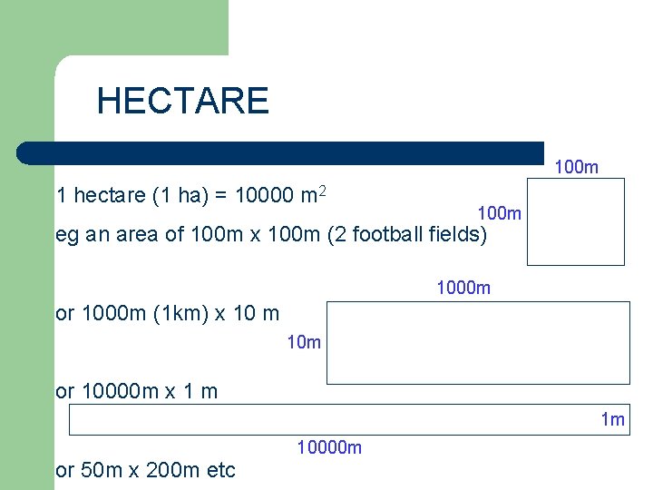 HECTARE 100 m 1 hectare (1 ha) = 10000 m 2 100 m eg