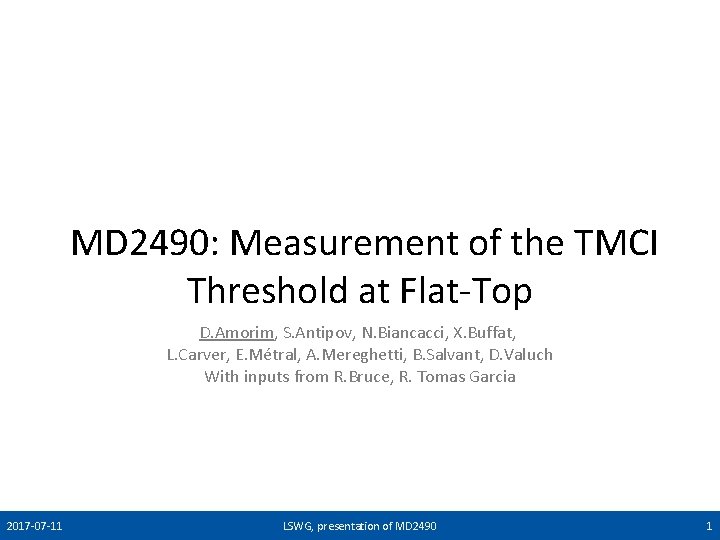  MD 2490: Measurement of the TMCI Threshold at Flat-Top D. Amorim, S. Antipov,