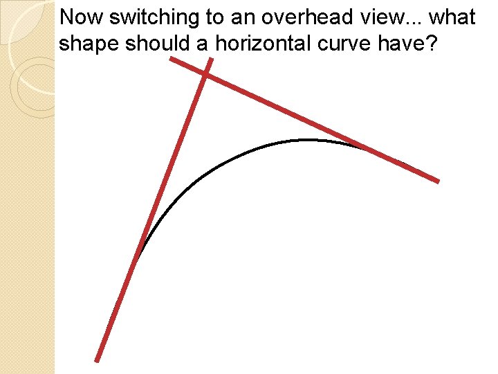 Now switching to an overhead view. . . what shape should a horizontal curve