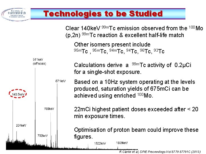 Technologies to be Studied Clear 140 ke. V 99 m. Tc emission observed from