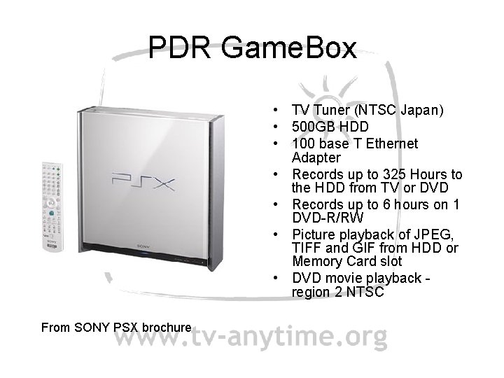 PDR Game. Box • TV Tuner (NTSC Japan) • 500 GB HDD • 100