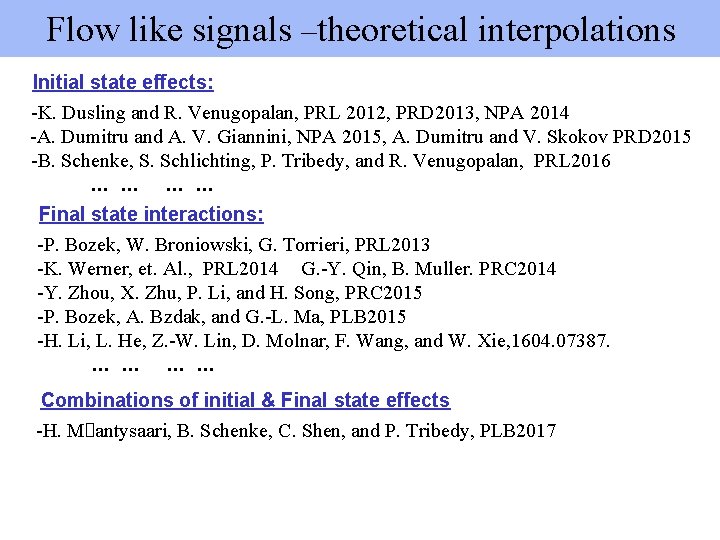 Flow like signals –theoretical interpolations Initial state effects: -K. Dusling and R. Venugopalan, PRL