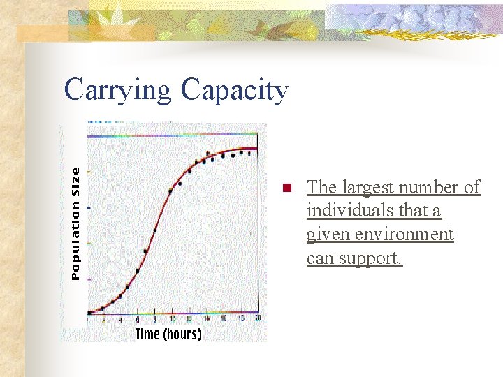 Carrying Capacity n The largest number of individuals that a given environment can support.