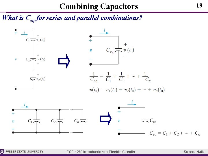 Combining Capacitors 19 What is Ceq for series and parallel combinations? ECE 1270 Introduction