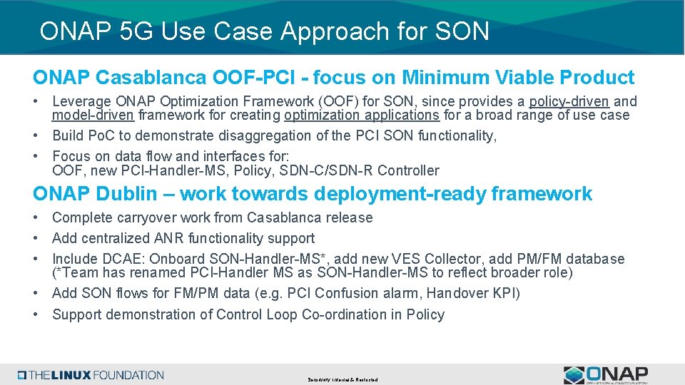 ONAP 5 G Use Case Approach for SON ONAP Casablanca OOF-PCI - focus on ONAP 5 G Use Case Approach for SON ONAP Casablanca OOF-PCI - focus on