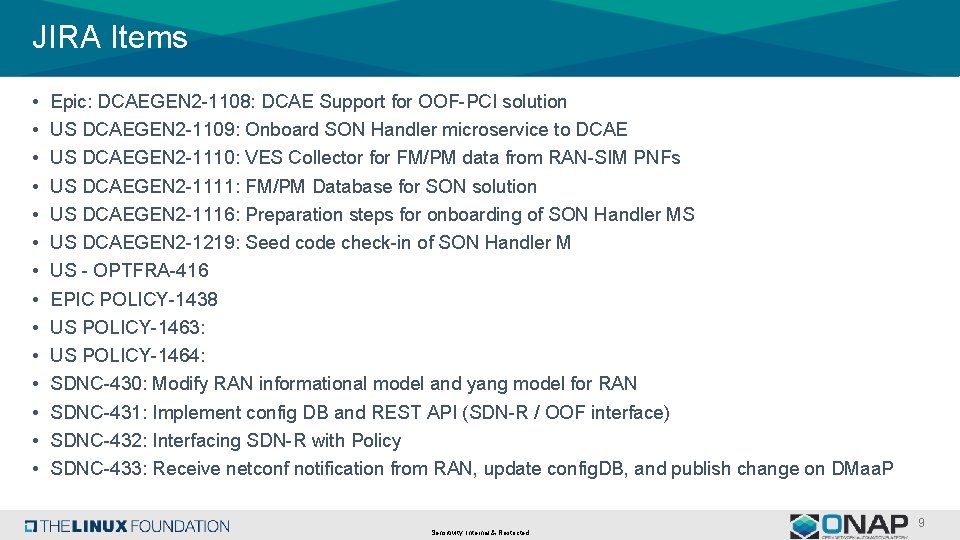 JIRA Items • • • • Epic: DCAEGEN 2 -1108: DCAE Support for OOF-PCI JIRA Items • • • • Epic: DCAEGEN 2 -1108: DCAE Support for OOF-PCI