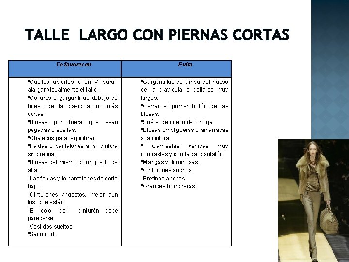 TALLE LARGO CON PIERNAS CORTAS Te favorecen Evita *Cuellos abiertos o en V para