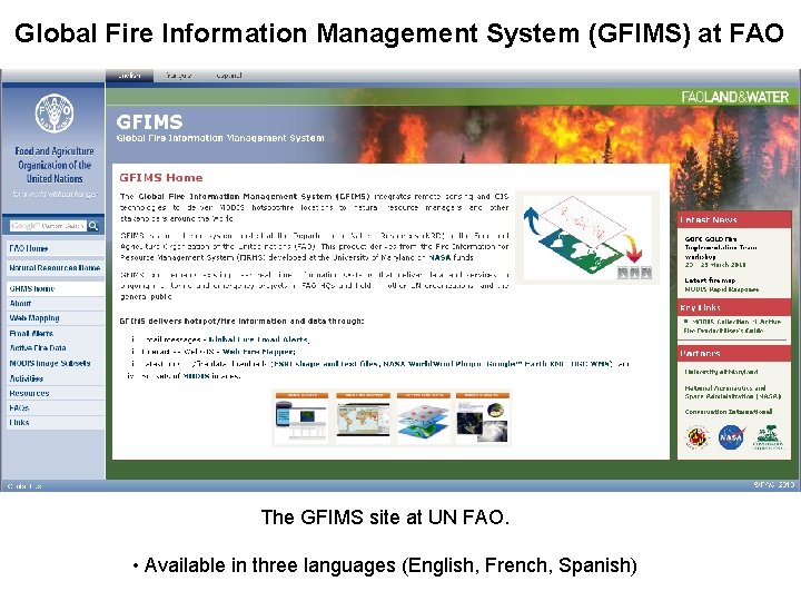 Global Fire Information Management System (GFIMS) at FAO The GFIMS site at UN FAO.