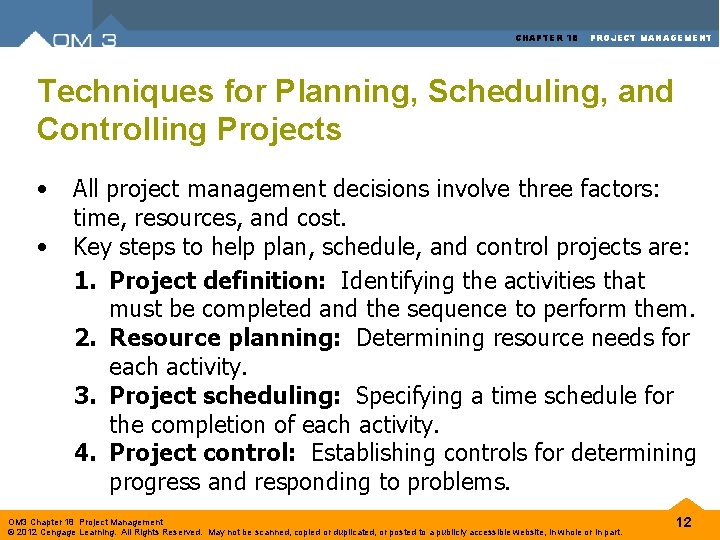 CHAPTER 18 PROJECT MANAGEMENT Techniques for Planning, Scheduling, and Controlling Projects • • All CHAPTER 18 PROJECT MANAGEMENT Techniques for Planning, Scheduling, and Controlling Projects • • All
