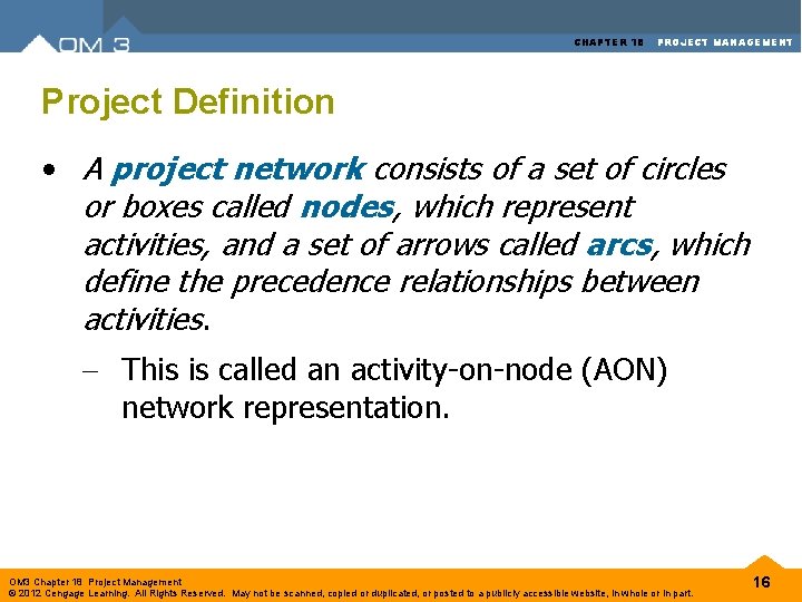 CHAPTER 18 PROJECT MANAGEMENT Project Definition • A project network consists of a set CHAPTER 18 PROJECT MANAGEMENT Project Definition • A project network consists of a set