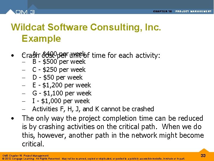 CHAPTER 18 PROJECT MANAGEMENT Wildcat Software Consulting, Inc. Example • - A - cost CHAPTER 18 PROJECT MANAGEMENT Wildcat Software Consulting, Inc. Example • - A - cost