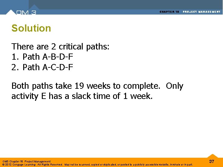 CHAPTER 18 PROJECT MANAGEMENT Solution There are 2 critical paths: 1. Path A-B-D-F 2. CHAPTER 18 PROJECT MANAGEMENT Solution There are 2 critical paths: 1. Path A-B-D-F 2.