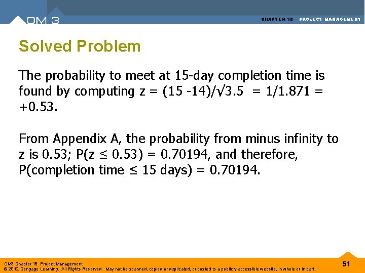 CHAPTER 18 PROJECT MANAGEMENT Solved Problem The probability to meet at 15 -day completion CHAPTER 18 PROJECT MANAGEMENT Solved Problem The probability to meet at 15 -day completion