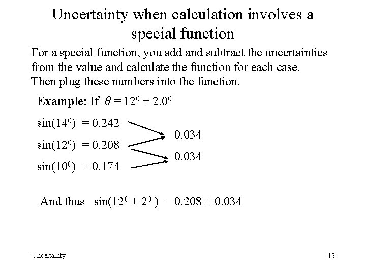 Uncertainty when calculation involves a special function For a special function, you add and