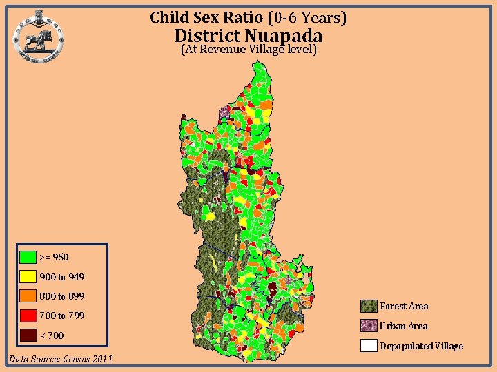 Child Sex Ratio (0 -6 Years) District Nuapada (At Revenue Village level) >= 950