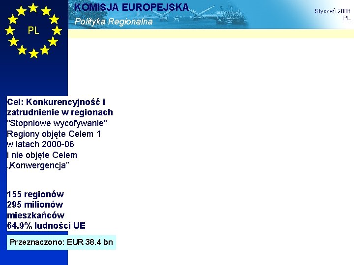 KOMISJA EUROPEJSKA PL Polityka Regionalna Styczeń 2006 PL Cel: Konkurencyjność i zatrudnienie w regionach