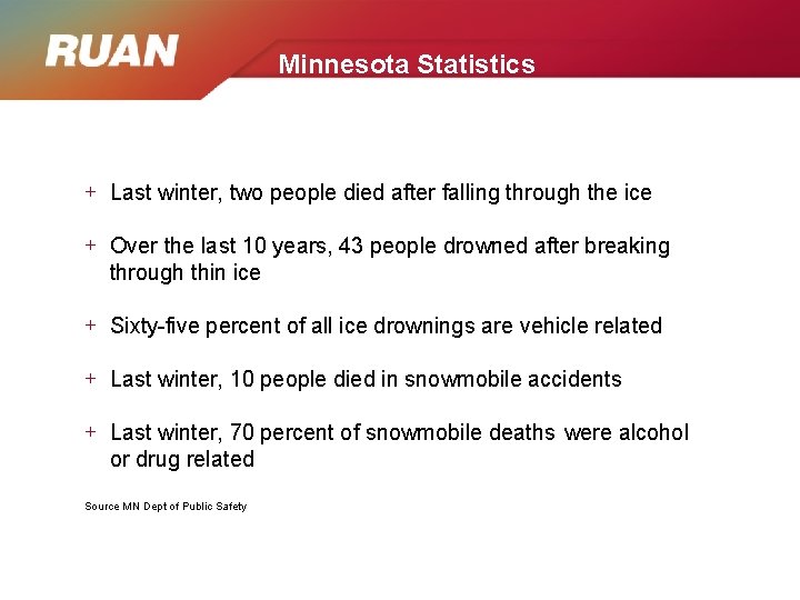 Minnesota Statistics + Last winter, two people died after falling through the ice +