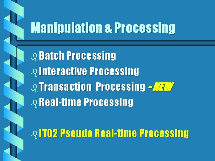 Manipulation & Processing b Batch Processing b Interactive Processing - NEW b Real-time Processing