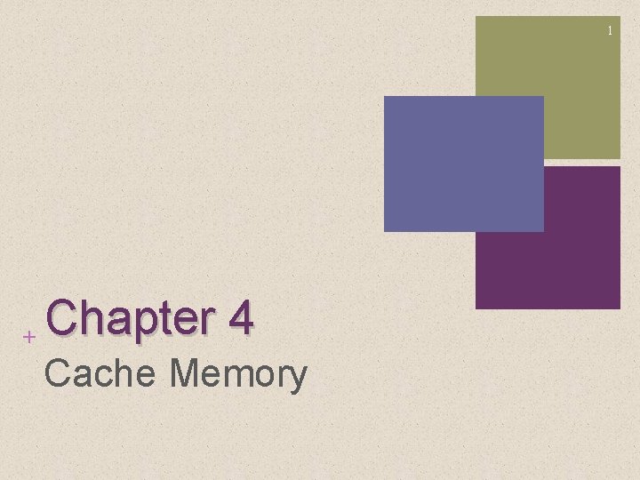1 + Chapter 4 Cache Memory 