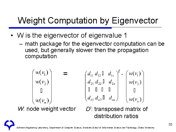 Weight Computation by Eigenvector • W is the eigenvector of eigenvalue 1 – math