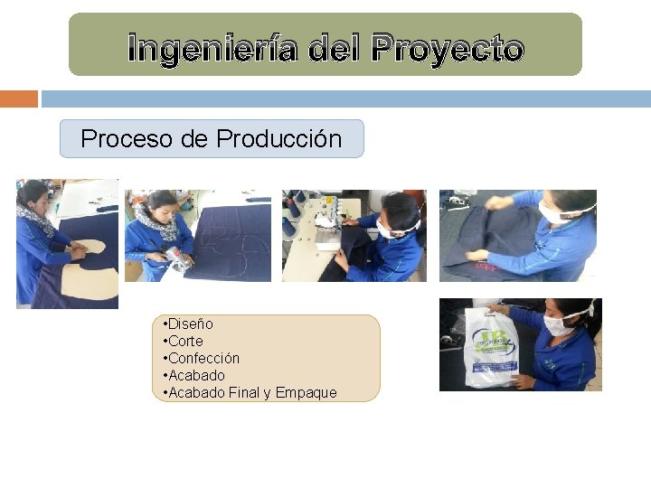 Ingeniería del Proyecto Proceso de Producción • Diseño • Corte • Confección • Acabado Ingeniería del Proyecto Proceso de Producción • Diseño • Corte • Confección • Acabado